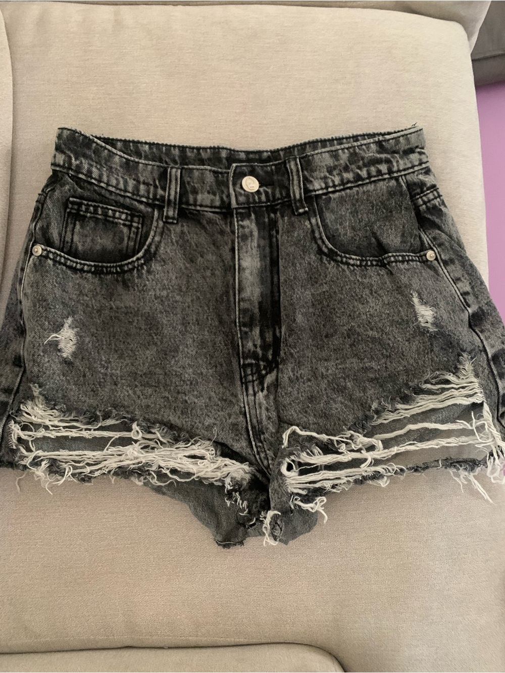 Nasty Gal High-Waist Distressed Black Denim Shorts